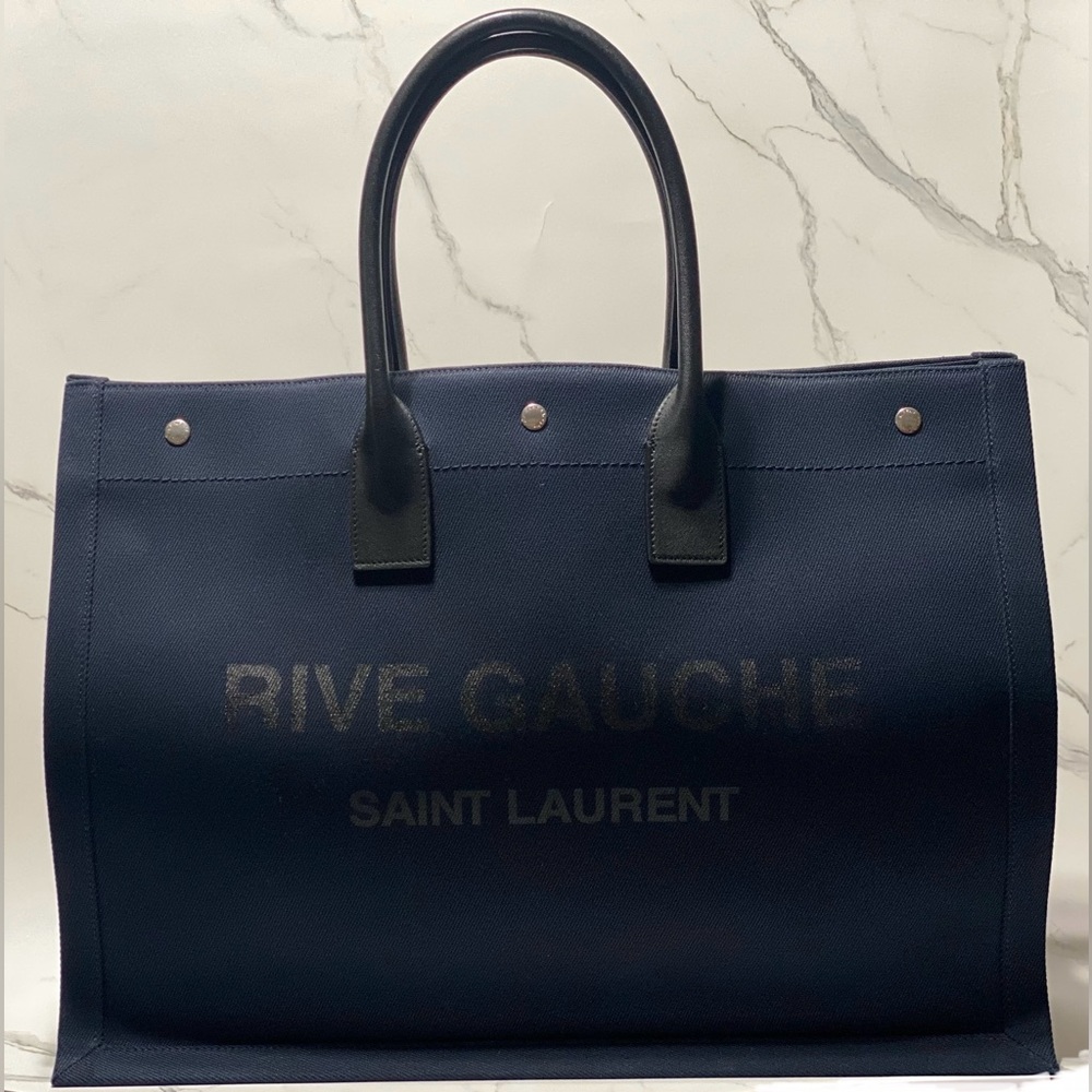 Saint Laurent Rive Gauche Blue Canvas Tote Bag